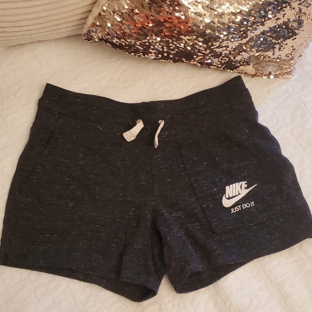 Nike cotton drawstring dark gray Shorts size small Fits like xsmall or for kids